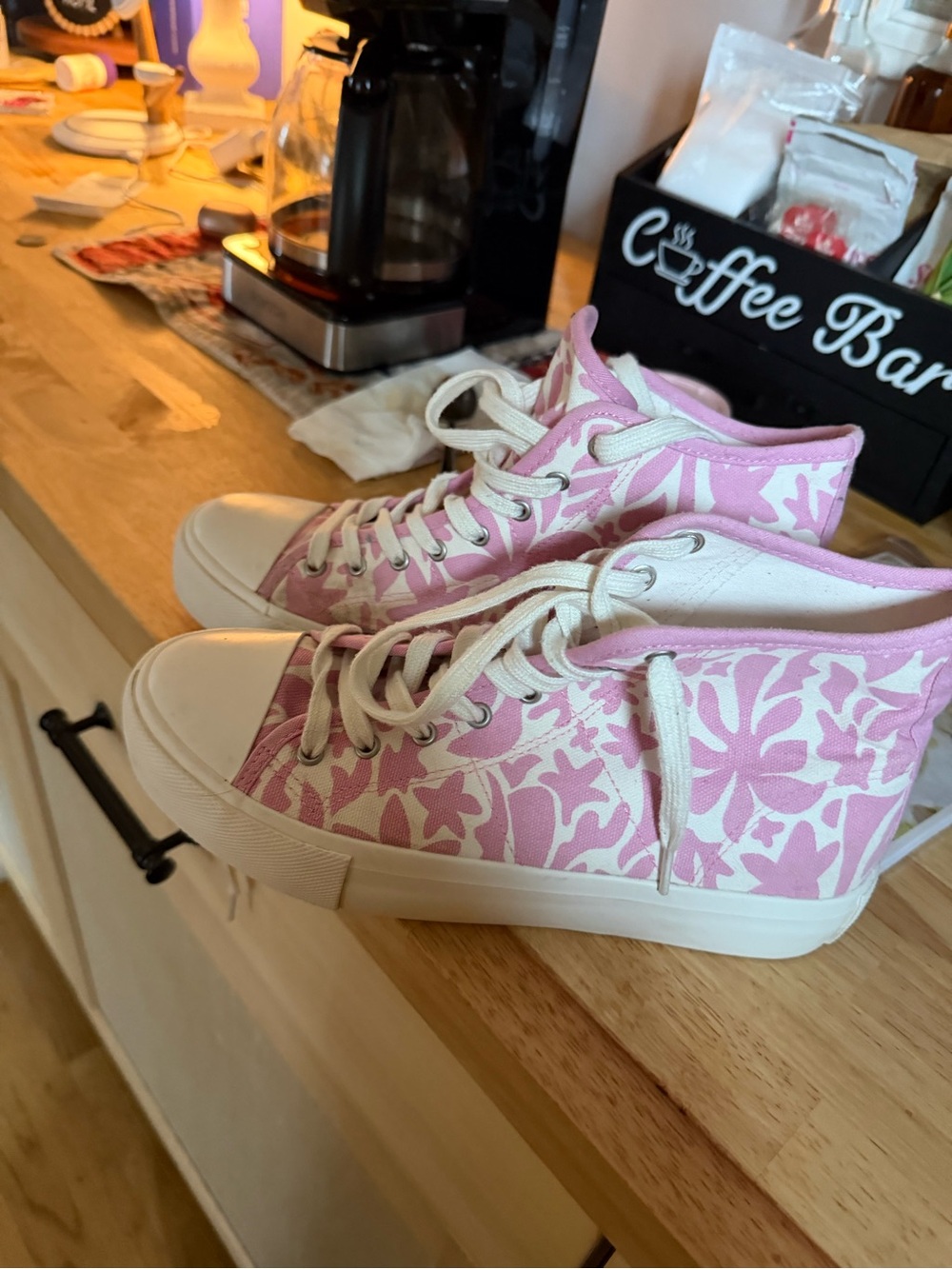 Pink Floral High-Top Canvas Sneakers - Women's Casual Shoes